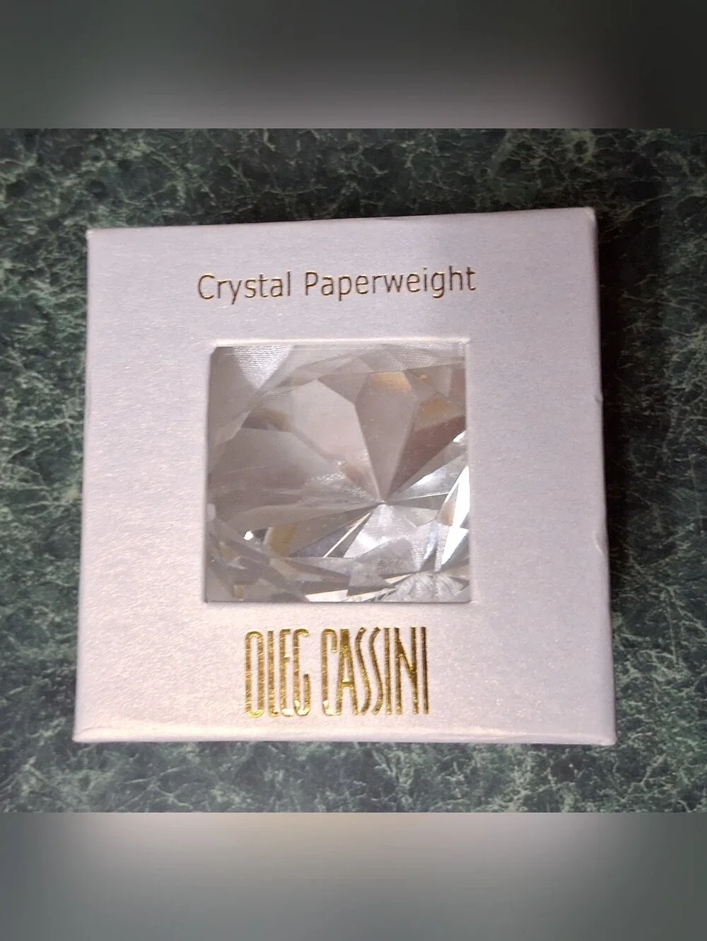 NIB Oleg Cassini Crystal Paperweight Cut Diamond Marquise Clear 2.5” 127551